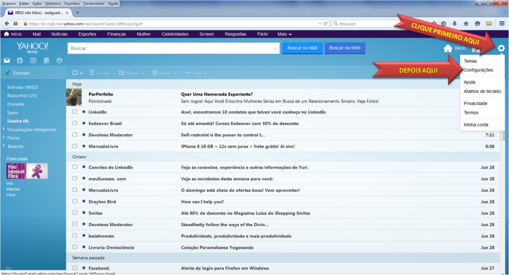 Nova forma de inserir assinatura de email no Yahoo