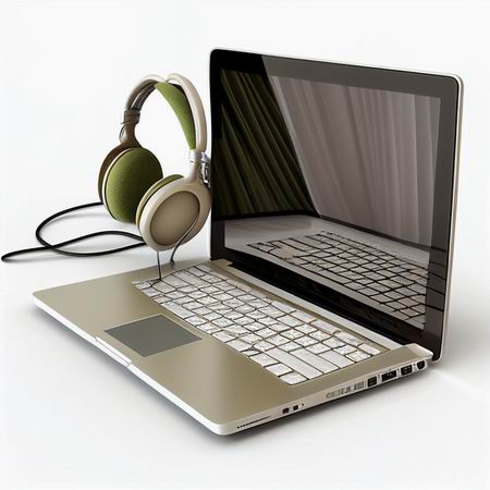 Laptop e Headphone para transcrição humana