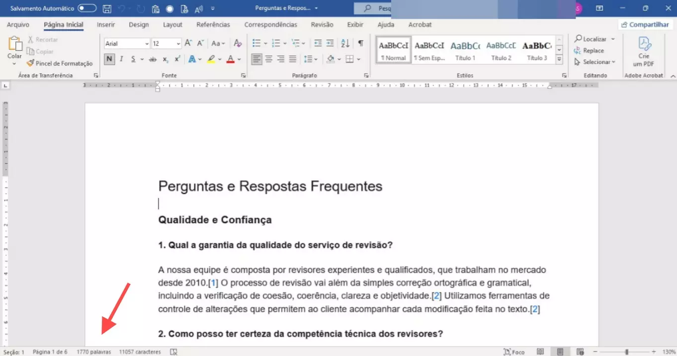 Quantidade de palavras