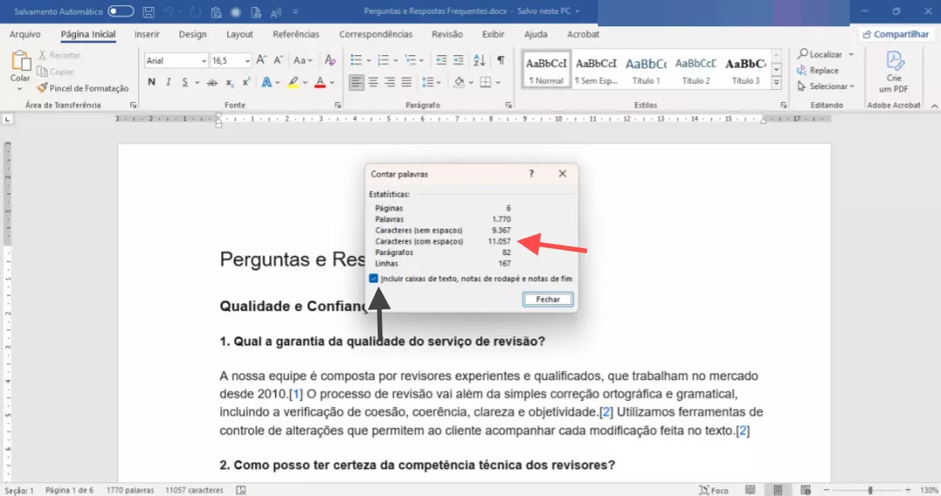 Quantidade de caracteres com espaços